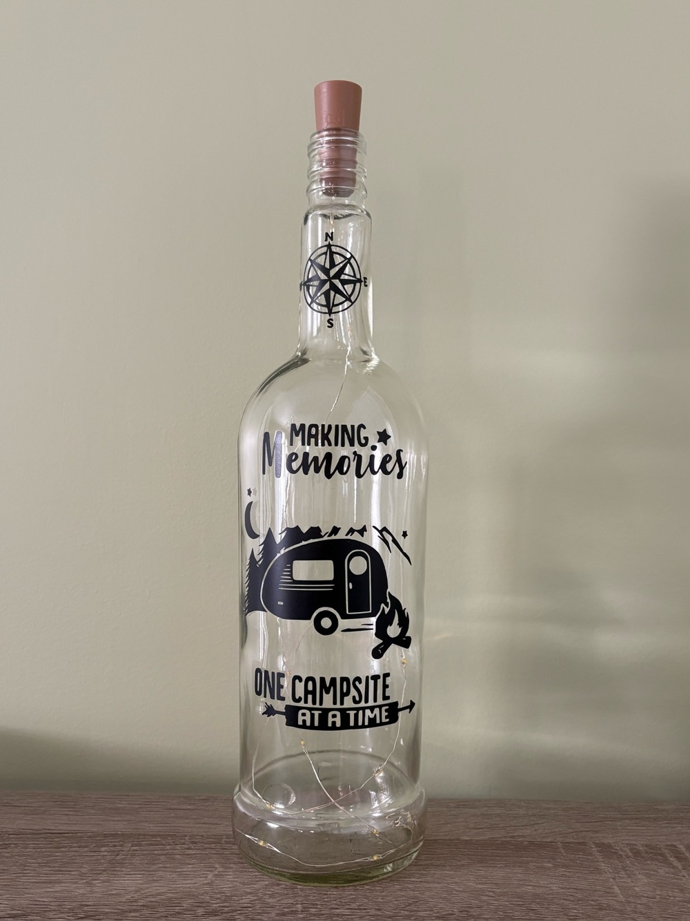 Decorated Bottles, Camping Decor, Gifts, Handcrafted, Home Decor